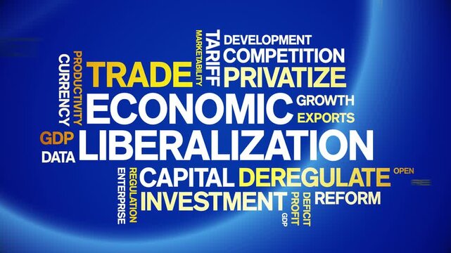 Economic Liberalization animated word cloud-text design animation tag kinetic typography seamless loop.