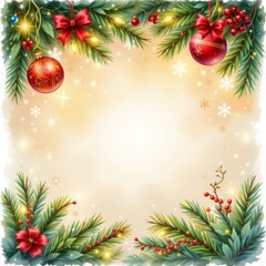 Festive Christmas Ornament and Evergreen Border