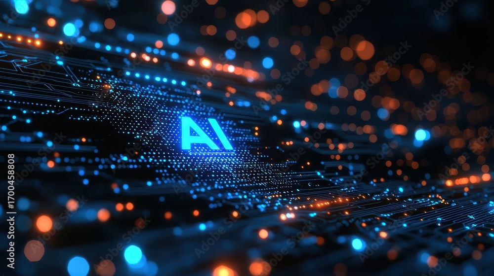 Aufkleber futuristic ai technology and digital innovation showcasing vibrant data network connectivity in a mo