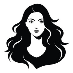 Elegant Woman with Flowing Hair Black Silhouette Portrait, Fashionable Graphic Illustration