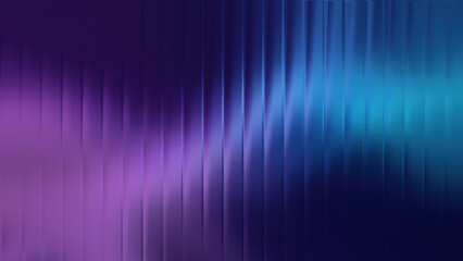 Purple and teal rippled glass texture with vertical light refraction abstract background