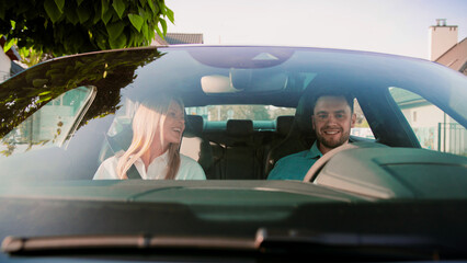 Joyful and Exciting Moments in a Car Friends Happily Enjoying an Adventurous Drive Together. Carefree drive shared between close friends, beautifully capturing laughter and connection inside a car