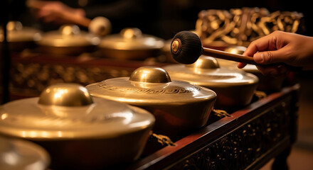 Obraz premium Percussion Instruments of Gamelan Ensemble Gong Music Tradition of Indonesia