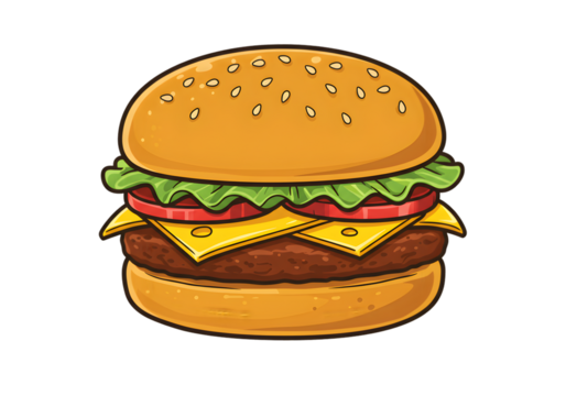 Delicious Burger Illustration With Cheese Lettuce Tomato on Transparent Background