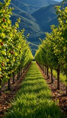 Obraz premium Orchard Row with Mountain Backdrop