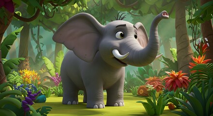 Smiling elephant in jungle