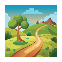 Cartoon Dirt Path Winding Across Hills Artwork