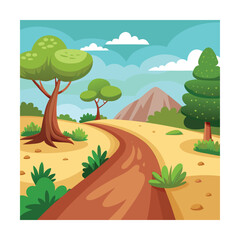 Fototapeta premium Cartoon Dirt Path with Small Bushes Drawing