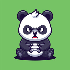 Angry panda playing video games with controller.