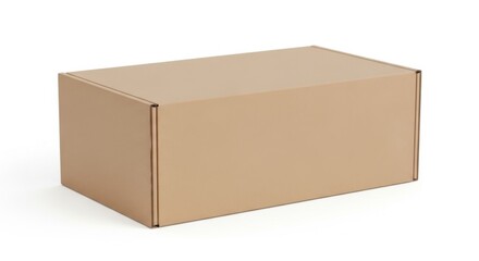 Plain Brown Cardboard Box with Smooth Surface and Sharp Edges on White Background