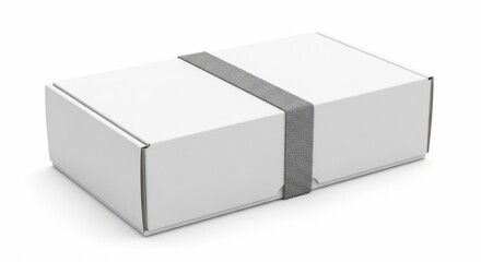 White Rectangular Gift Box with Gray Ribbon on White Background