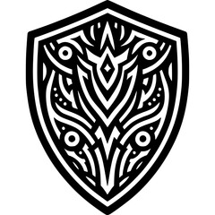 Obraz premium Intricate Shield Design: A meticulously crafted shield, its surface adorned with an elegant, symmetrical pattern, embodying the concepts of protection, strength, and artistry.