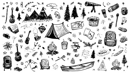 Obraz premium Hand-Drawn Camping and Adventure Icons