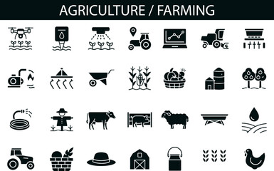 "Agriculture and Farming Icon Set – 40 Minimalist Line Symbols for Smart Farming, Crop Management, and Rural Design Projects"