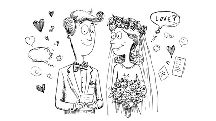 Bride and Groom Wedding Illustration