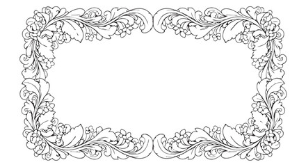 Obraz premium Decorative Floral Border Vector Illustration in Vintage Style with Ornate Curved Leaves and Flower Elements