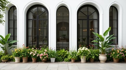 Fototapeta premium Arched Windows with Flower Pots
