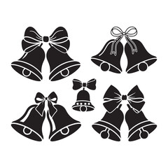 Festive Bells in Silhouette: A charming illustration of various elegant bells with bows, each meticulously crafted in silhouette, perfect for holiday designs.