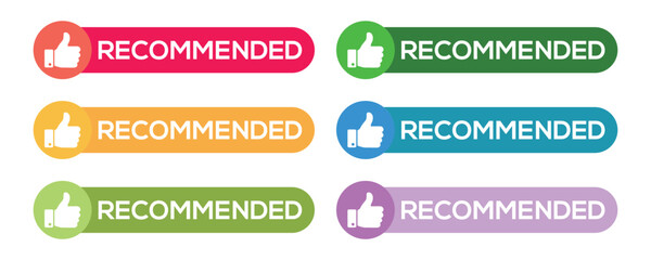 Recommended Icon and Banner Set &ndash; Thumbs Up, Star Sticker, Vector Ribbon Label for Marketing.