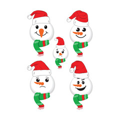 Festive Snowmen Expressing Emotions: A charming collection of snowmen, adorned with festive hats and scarves, each vividly displaying a unique emotion for a holiday greeting.