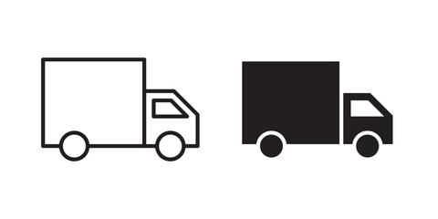 Truck icon. Cargo van icon. Line and glyph delivery truck. Shipping lorry. Vector illustration with stroke and fill on a white background.