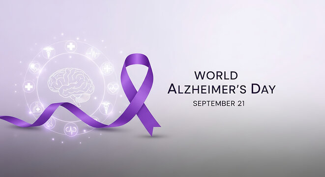 A vibrant purple ribbon symbolizing awareness and support for World Alzheimer's Day, a global observance for brain health and memory care