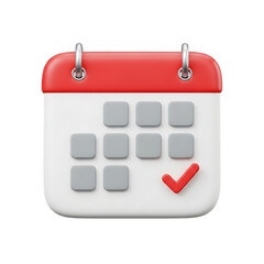 3d realistic calendar icon with red check mark symbolizing task completion and scheduling transparent background