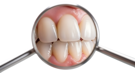 Magnifying glass reveals intricate details of human teeth and gums dental hygiene close-up transparent background