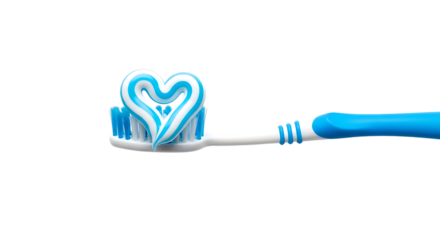 Blue toothbrush with heart shaped toothpaste for dental hygiene and oral care health transparent background