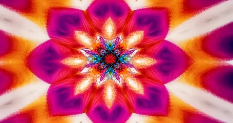 Starting playback radial kaleidoscopic pattern evolving petals and spikes in digital space - Powered by Adobe