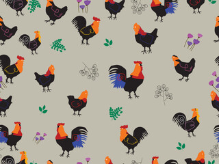 Cute sketch chicken, hen, rooster seamless pattern hand drawn vector illustration background. Design for greeting cards,wallpaper, textile and banner.