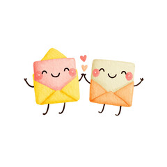 Cute Watercolor Envelopes Romantic Love Letters Illustration.