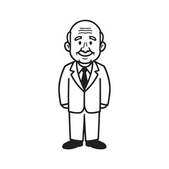 Old man with formal suit black and white vector illustration for classic portrait artwork design