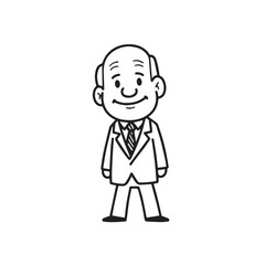 Old man with formal suit black and white vector illustration for classic portrait artwork design