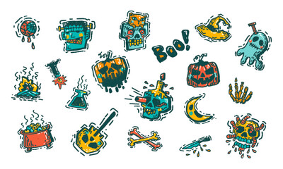 set of happy  halloween pumpkin hand drawing  icons element
