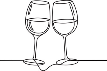 Continuous one line drawing of wine glass cheers