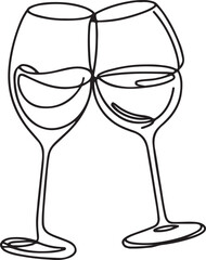 Continuous one line drawing of wine glass cheers