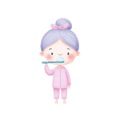 Cute Girl Brushing Teeth Watercolor Illustration Kids Dental Hygiene.