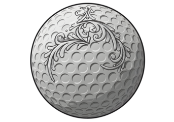 Golf Ball Illustration In Grayscale With Detailed Floral Ornament
