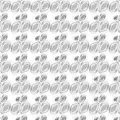 Seamless Subtle Light Gray Hand-Drawn Papaya Half Pattern