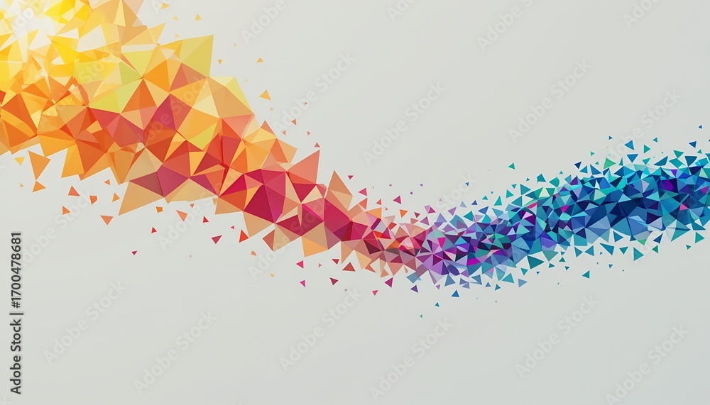 Aufkleber abstract dynamic wave of colorful fragmented triangular shapes flowing across light background