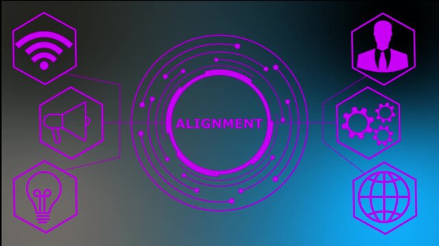 Global business alignment illustrated with data icons. business technology virtual screen background. performance metrics, and business insights from large data sets ,network , business 4K..