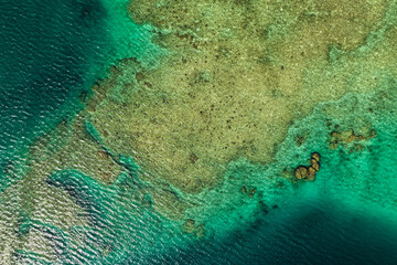 Top-Down Aerial View of Coral Reef at Low Tide in Yomitan (読谷), Okinawa, Japan