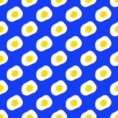 Seamless Sunny Side Up Egg Pattern on Blue Background