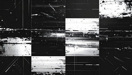 横揺れグリッチが走るモノクロ砂嵐ノイズ – Monochrome TV Static Noise Texture with Glitch Flicker Lines
