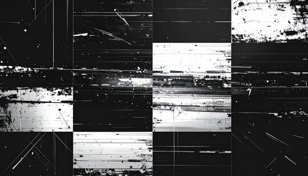 横揺れグリッチが走るモノクロ砂嵐ノイズ &ndash; Monochrome TV Static Noise Texture with Glitch Flicker Lines