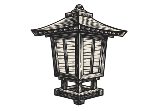 Illustration Of Traditional Japanese Lantern Black And White Vector Art