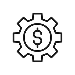 A simple, outlined graphic of a gear with a dollar sign inside, showcasing the concept of financial mechanics.