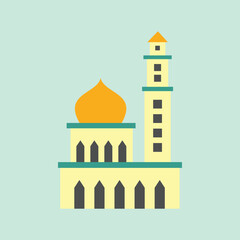 Flat vector illustration of a mosque with dome and minaret on pastel background. Perfect for religion, architecture, culture, festival, and spiritual themed projects in commercial use.