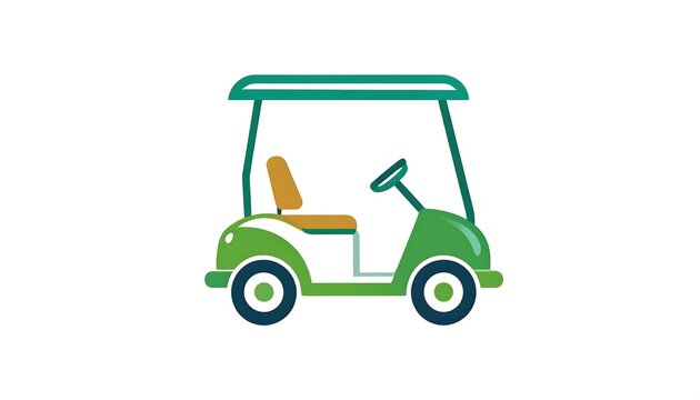 Colorful golf cart illustration, featuring a simple, outlined design in shades of green and tan.